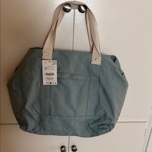 Canvas Tote Shoulder Bag in Sage Green